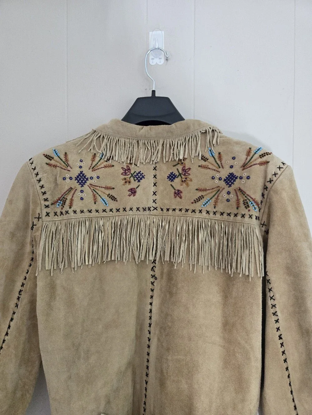 Vintage Double D Ranch Fringe Suede Leather Jacket Beaded Embroidery Western L - Picture 6 of 16